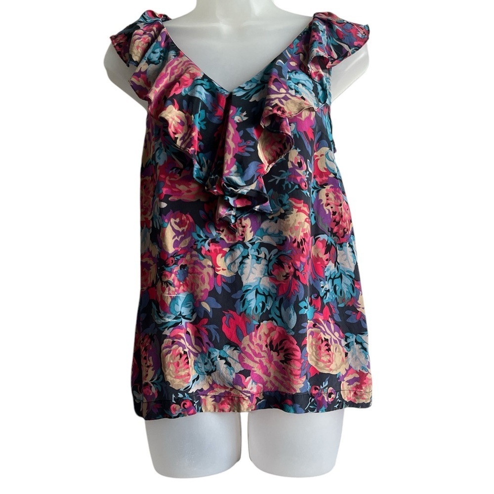 Moulinette Soeurs by Anthropologie Ladies Floral Silk Blouse Size 4